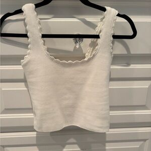Zara White Scalloped Edge Tank Top